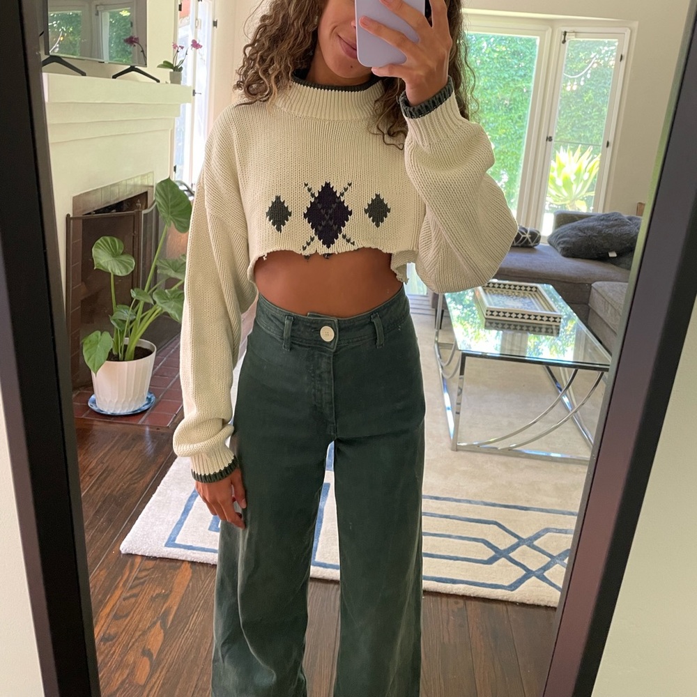 White cropped turtleneck sweater